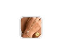 Gold Hand Chain Bracelets for Women Waterproof Hand Chain Bracelet with Ring Set Adjustable Layered Zirconia Bead Flower Link Chain Bracelet Finger Ring Dainty Hand Jewellery Gift for Women -Star & CZ