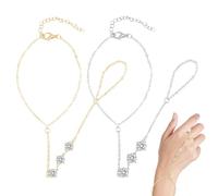 Gold Hand Chain with Ring & Bracelet Set for Women, 17cm + 5cm Extender Chain, Shiny Metal Stones, Elegant Design, Special Occasion - Gold & Silver