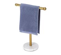 Gold Hand Towel Holder Stand with Heavy Marble Base, T-Shape Towel Rack, Free-Standing for Bathroom Vanity Countertop, 304 Stainless Steel (Gold)
