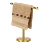 Gold Hand Towel Holder Stand with Heavy Stainless Steel Base, T-Shape Towel Rack, Free-Standing Towel Holder Countertop for Bathroom (Brushed Gold)