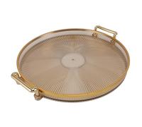 Gold Handle Serving Tray, Round Decorative Tray for Desserts & Fruit, Amber | Versatile display stand with double handles, eco-friendly PS build, easy wipe-clean , sophisticated amber finish