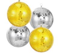 Gold Hanging Mirror Disco Ball : 6 Inches Reflective Silver Ball - 70s Party Club Stage Props DJ Light Effect Decoration (6''-4PCS Gold and Silver)