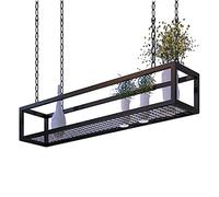 Gold Hanging Shelf Rack - Ceiling Floral Display Stand with Chain Bottom Grid Storage for Books Kitchen nization Indoor Decor - Black 60x25x15cm