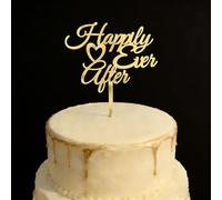 Gold Happily Ever After Cake Topper,Acrylic Marriage Cake Decor for Wedding Engagement Bridal Shower Vow Renewal Anniversary Party Decoration Supplies