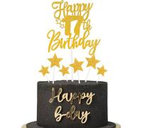 Gold Happy 17th Birthday Cake Toppers for Cake,Personalised Cake Toppers for Boy Men Girl Women Decorations,Glitter Cupcake Topper Cake Topper Kit 17th Birthday Party Cake Decoration Supplies
