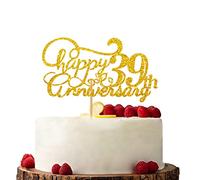 Gold Happy 39th Anniversary Cake Topper, Engagement Anniversary Cake Topper, Glitter Cake Decorations for 39th Anniversary Wedding Party