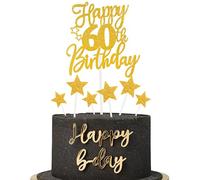 Gold Happy 60th Birthday Cake Toppers for Cake,Personalised Cake Toppers for Boy Men Girl Women Decorations,Glitter Cupcake Topper Cake Topper Kit 60th Birthday Party Cake Decoration Supplies