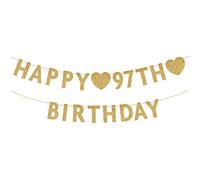 Gold Happy 97th Birthday Banner, Glitter 97 Years Old Woman or Man Party Decorations, Supplies