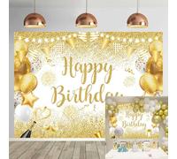 Gold Happy Birthday Backdrop 7x5FT Gold Glitter Balloon Photography Backdrop Women Men Birthday Party Decorations Supplies Photo Props