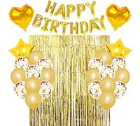 Gold Happy Birthday Party Decoration, Happy Birthday Banner, Self Inflating Foil Balloon, Latex and Confetti Birthday Balloon, Gold Birthday Decoration for Kid Men Women 16th 21st 30th 40th