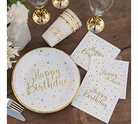 Gold Happy Birthday Party Pack for 10, Birthday Plates Cups and Napkins, Gold Party Tableware, Gold Birthday Decorations