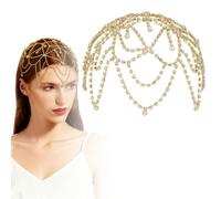 Gold Head Chain,1920s Gatsby Crystal Headpiece Rhinestone Head Chain with Hair Clips for Bridal Wedding Flapper Party Halloween Cosplay Costume Vintage Hairs Accessories(with 2Pcs Hair Clip)