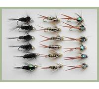 Gold Head Nymph Fishing Flies, 18 Pack, Montana, Prince & Copper John, Size 10/12
