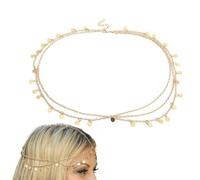 Gold Head Piece - Sequin Boho Festival Forehead Jewelry Elegant Party Accessory Sparkling Design Lightweight Comfortable Fit Stylish Statement Hair Ornament Chic Bridal Prom Wedding Event Masquerade P