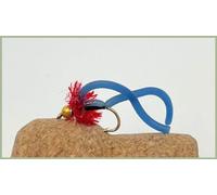 Gold head Squirmy Worm Flies, Blue, red collar, Trout Flies, Size 10 Spandex favourites, Top selling. (6)