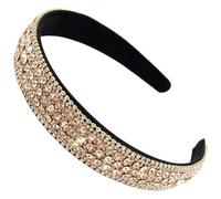 Gold Headband, 1 Inch Wide Fashion Rhinestone Headband, Elastic Glitter Sparkly Headbands for Girls Women Ladies Hair Accessories Gifts.