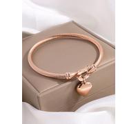 Gold Heart Bangle Bracelet for Women, Stainless Steel Twisted Cable with Horseshoe Clasp & Movable Charm, M, Metal, no gemstone