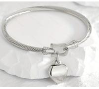 Gold Heart Bangle Bracelet for Women, Stainless Steel Twisted Cable with Horseshoe Clasp & Movable Charm, M, Metal, no gemstone