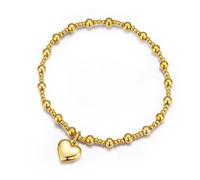 Gold Heart Beaded Link Stretch Bracelet Stainless Steel Elastic String Love Heart Charm Bracelet for Friends Sister Sweetheart Birthday Christmas Women Gift