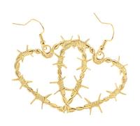 Gold Heart Earrings, Barbed Wire Hearts, Gothic Punk Halloween Season | Lightweight Alloy Dangle Drop Style, Heart-shaped Finish for Special Occasions, Golden Colour