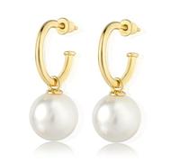 Gold Heart Earrings for Women 18K Gold Vermeil Sterling Silver Open Hoop Earrings Puffy Heart Dangle & Statement Gold Oversized Large Love Stud Earrings Trendy Jewelry Gift, Sterling Silver, Pearl