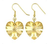 Gold Heart Earrings Hypoallergenic With Sparkly Golden Crystal Drop Dangle Hook Love Jewellery for Women Gift for Girls, Mum, Wife, Birthday, Anniversary & Valentine’s