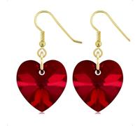 Gold Heart Earrings With Birthstone - January Garnet Red Crystal Drop Earrings Hypoallergenic - Delicate & Fine Dangle Earrings - Jewellery Gift for Women, Girls, Teens, Wife & Girlfriend