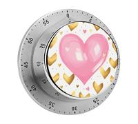 Gold Heart Mechanical Kitchen Timer for Cooking 60 Min with Magnetic Backing Loud Alarm,Stainless Steel Wind Up Countdown Timer Cute Egg Timers for Cooking Studying Gaming Classroom Office Gym