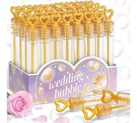 Gold Heart Mini Bubble Wand Wedding Favors - 32Pcs with Display Box, Bridal Showers Decor, Valentine Party Supplies, Anniversaries Celebration Gift for Couples & Guests kids, Goody Bag Stuffers Filler