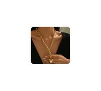 Gold Heart Necklace for Women,Trendy Puffy Heart Adjustable Y Necklaces,Chunky Love Pendant Statement Necklace Valentine's Day Jewelry, L, Alloy Steel, No Gemstone