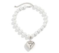 Gold Heart Necklaces for Women,Chunky Big Heart Pendant Necklace Statement Pearl Beads Choker Necklaces Elegant Charm Y2k Trendy Jewelry Accessories, Gold Plated, Pearl