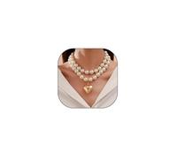 Gold Heart Necklaces for Women Gold Chunky Heart Necklace White Pearl Beads Choker Necklaces Layered Y2k Collar Chain Trendy Jewelry Accessories, One Size, Zinc, No Gemstone
