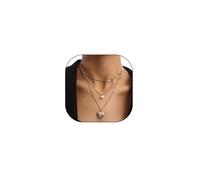 Gold Heart Pearl Layered Choker Necklace, Trendy Dainty Openable Love Pendant Necklace, Unique Thin Chain Charm Jewelry Gift for Women, L, Alloy Steel, No Gemstone