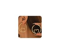 Gold Heart Statement Earrings for Women Large Love Hoop Dangle Drop Earrings Simple Heart Shaped Valentine's Day Jewelry Accessories, L, Metal, No Gemstone