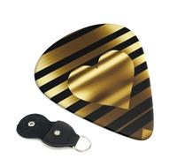 Gold Heart Stripe 6 Pack Guitar Picks With Holder, Personalized Guitar Plectrums Non-Slip Portable Ukulele Bass Picks 0.46mm For Acoustic Guitar Lovers Gifts