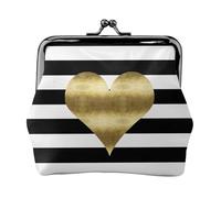 Gold Heart Stripe Print Print Coin Purse for Men Women Leather Kiss Lock Small Pouch Coin Wallet