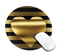 Gold Heart Stripe Round Mouse Pad 8 Inch, Comfort Gaming Mousepad, Stitched Edge Non-Slip Rubber Base, Waterproof Computer Mousemat Washable Laptop Mousepads for Home Office