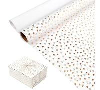 Gold Heart Wrapping Paper Roll 43cm x 3m, Premium Thick Foil Gift Wrap for Birthday Wedding Valentine Baby Shower Bridal Anniversary Craft