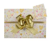Gold Hearts, Gift Wrap Pack, 2 Sheets, 2 Matching Tags and 2 Gold Pull Bows, Arrives in an A4 boarded envelope for protection, Perfect for Love, Engagement, Wedding, Anniversary, Golden Wrapping Paper