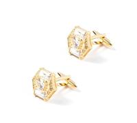 Gold Hexagonal Diamond-Encrusted Crystal Cufflinks For Men French Cufflinks Accessory(D-19.5 * 17.5Mm)