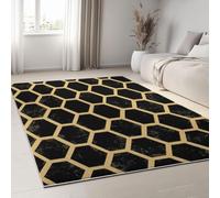 Gold Hexagons Non-Slip Flannel Rug 120x180 cm Area Rugs 3D Honeycomb Soft Low Pile Indoor Carpet Suitable for Children'S Rooms Kitchens and Living Rooms (4x6ft) b-2113
