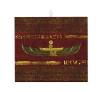 Gold Hieroglyphs Egyptian Gods Symbols Dish Drying Mat 16" x 18"in,Absorbent Microfiber Kitchen Countertop Table Protector,Multi-Purpose Counter Rack Sink Drainer Pad