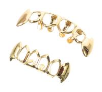 Gold Hip Hop Cosplay Grill Teeth Decoration for Halloween Season | Copper One Set, Golden Look, Stable Comfortable Wear, Adults Rappers Hip-hop Culture Decorative