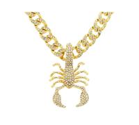 (Gold) 欧美Hip Hop Iced Out Scorpion Pendant Necklace for Men 3D Scorpion Charm Cuban Link Chain 50CM