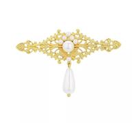 Gold Hollow Flower Pearl Filigree Brooch Pin for Women Full Dress Coat Sweater Simple Retro Accessories, Metal, imitation pearls