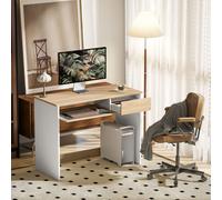 (Gold) HOMCOM Compact Computer Table with Keyboard Tray and Drawer