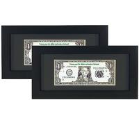 Gold Home 2 Pack Black First Dollar Bill Frame with Black Mat or 4x9 Business License Frame without Mat, Real Glass, Easel Stand and Wall Hanger Included