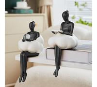 Gold Home Decor Women Thinker Statue, Modern Bookshelf Figurines Accent Decorations for Living Room, Resin Abstract Art Collectible for Office Bedroom Table Desk (Black)