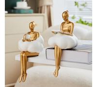 Gold Home Decor Women Thinker Statue, Modern Bookshelf Figurines Accent Decorations for Living Room, Resin Abstract Art Collectible for Office Bedroom Table Desk