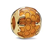 Gold Honeyomb Bee Hive 925 Silver Compatible with Pandora Charms, Trollbeads, Chamilia, Biagi and Many Other UK Charm Bracelets.